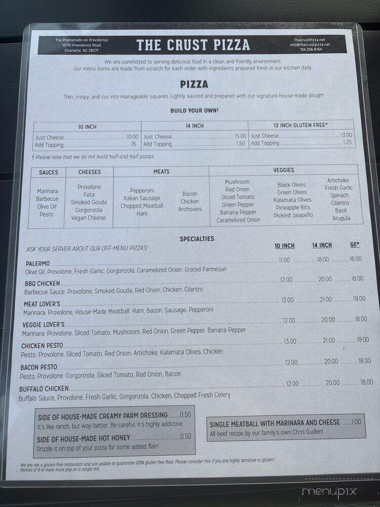 The Crust Pizza - Charlotte, NC menu_pic