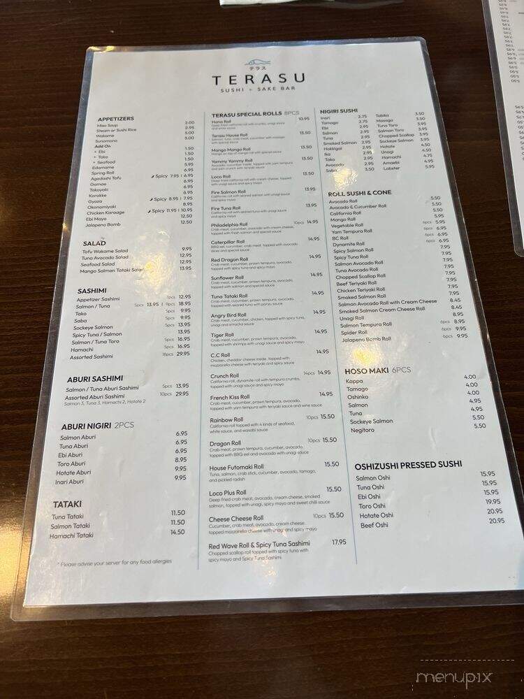 Terasu Sushi and Sake Bar - Surrey, BC menu_pic