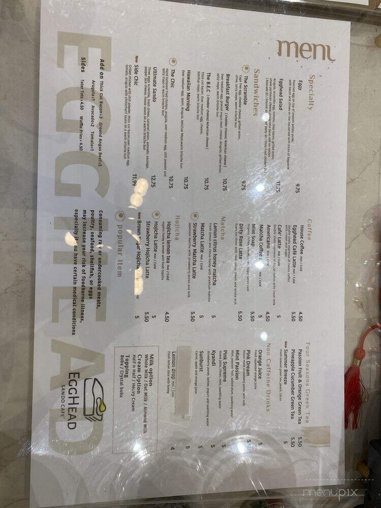 Egghead Sando Cafe - San Ramon, CA menu_pic