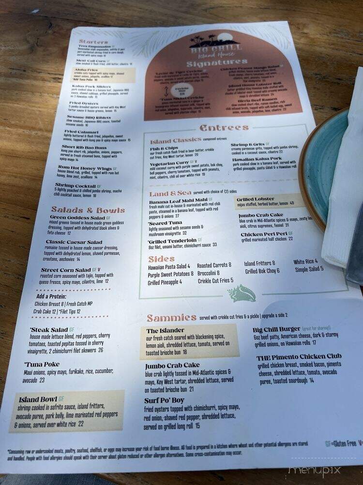 Big Chill Island House - North Myrtle Beach, SC menu_pic