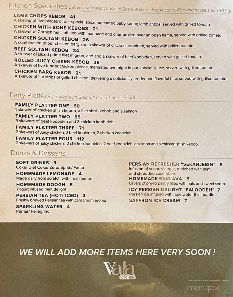 Vala Kitchen - Los Angeles, CA menu_pic