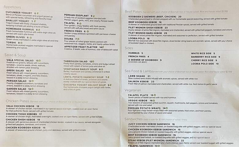 Vala Kitchen - Los Angeles, CA menu_pic