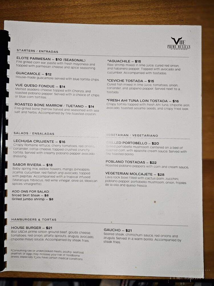 Vue Prime Mexican Steakhouse - Covington, WA menu_pic