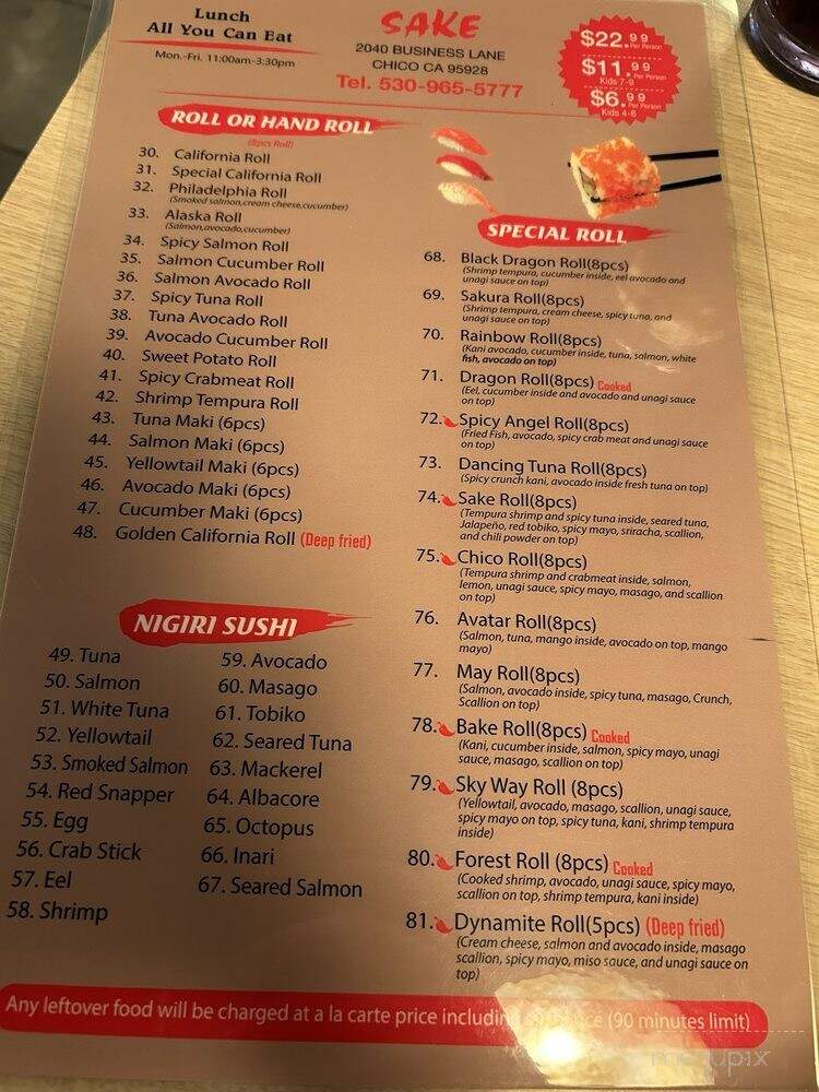Sake - Chico, CA menu_pic