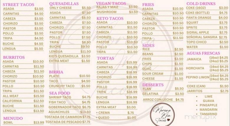 Morena Mia Tacos - Artesia, CA menu_pic