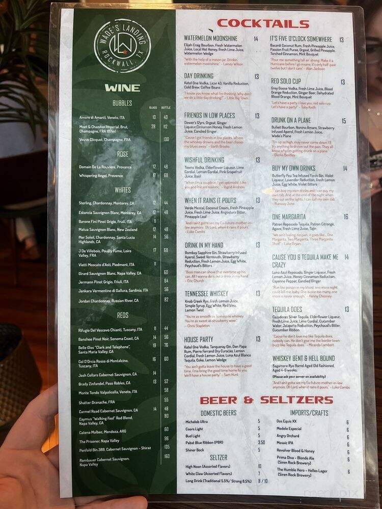 Wade's Landing - Rockwall, TX menu_pic
