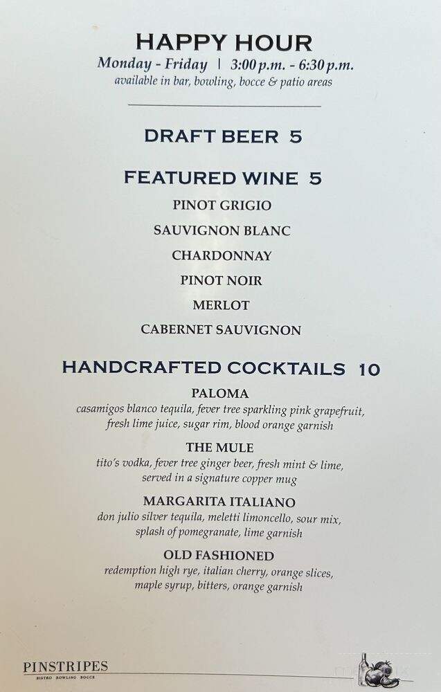 Pinstripes - Orlando, FL menu_pic