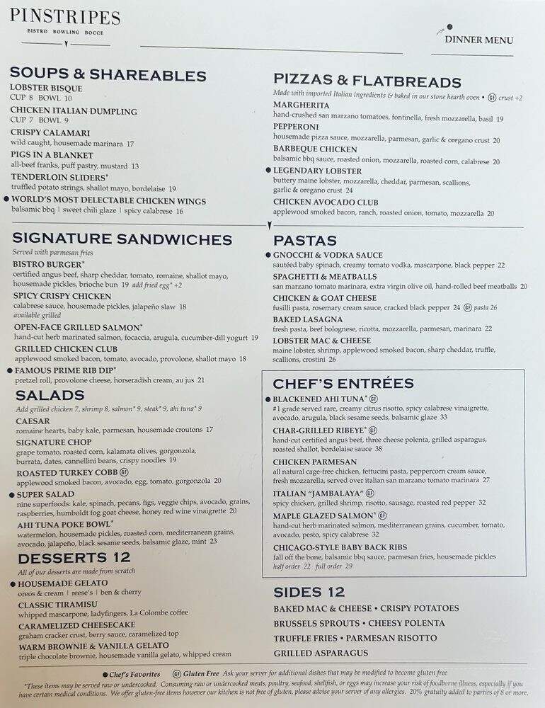 Pinstripes - Orlando, FL menu_pic
