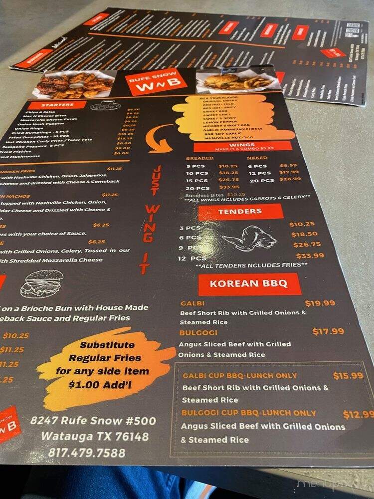 WNB Wings & Burgers - Watauga, TX menu_pic