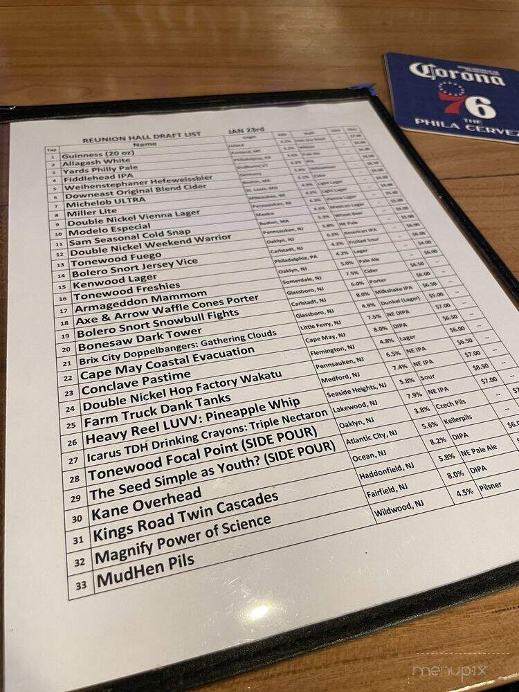 Reunion Hall - Haddon Township, NJ menu_pic
