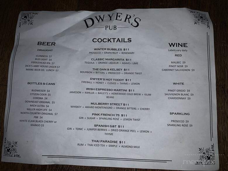 Dwyer's Pub - Portsmouth, NH menu_pic