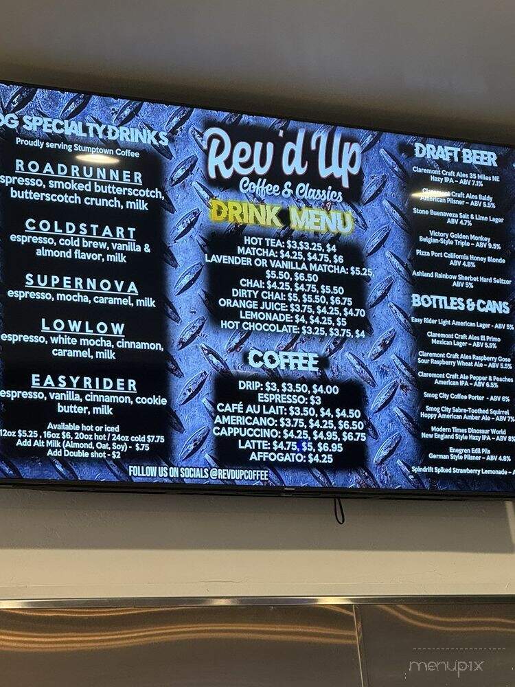 Rev'd Up Coffee & Classics - Glendora, CA menu_pic