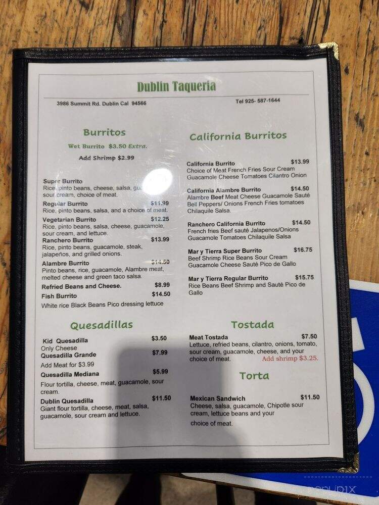 Dublin Taqueria - Dublin, CA menu_pic