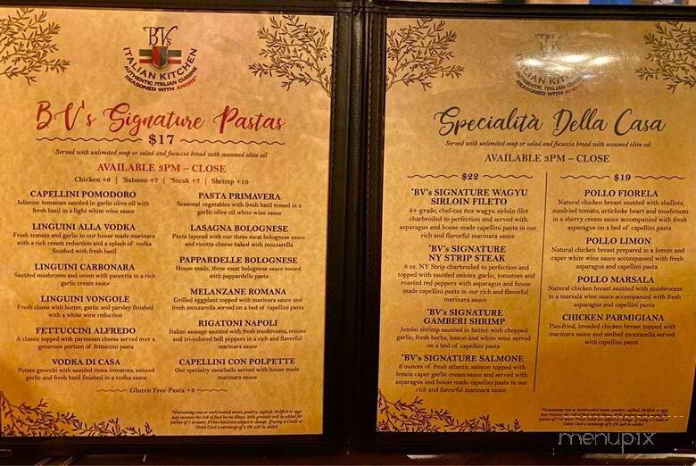 BV's Italian Kitchen - Cottonwood, AZ menu_pic