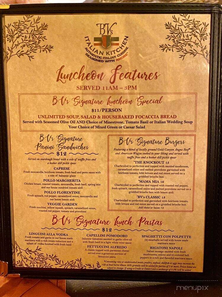 BV's Italian Kitchen - Cottonwood, AZ menu_pic