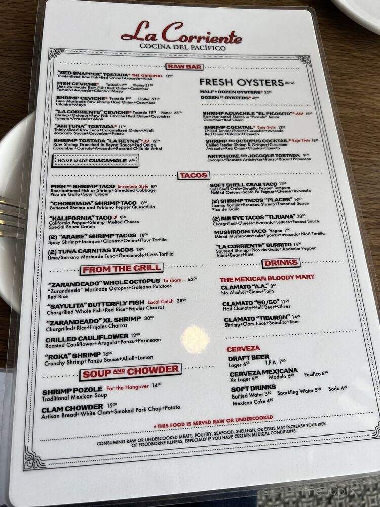 La Corriente La Jolla - San Diego, CA menu_pic