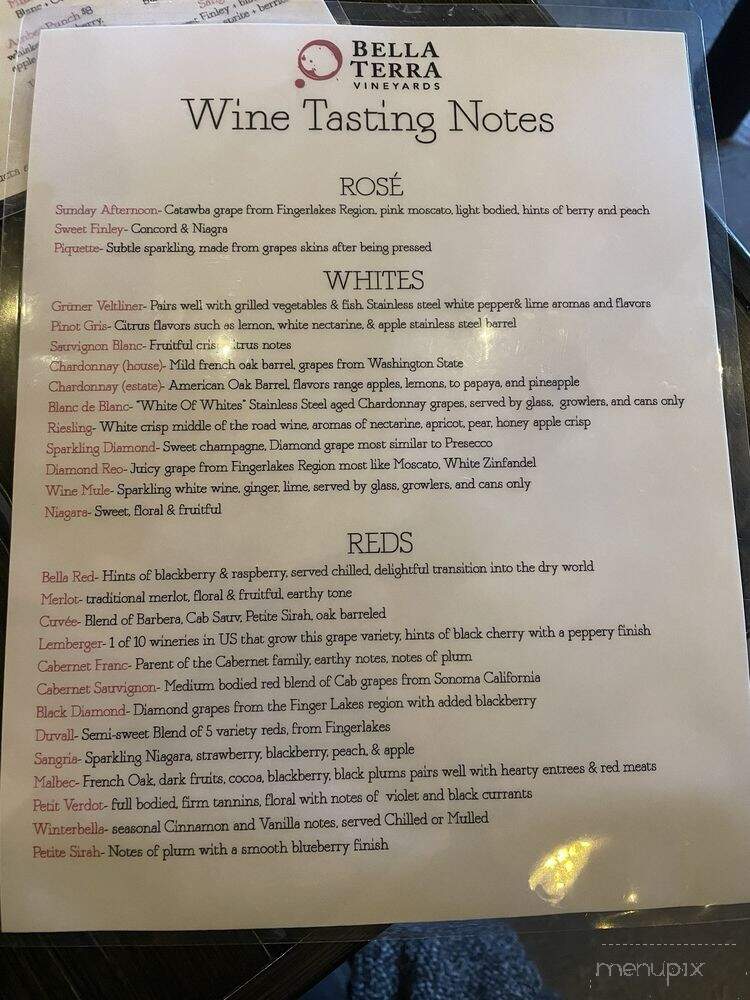 BellaTerra Vineyards Wine Cave - Allison Park, PA menu_pic
