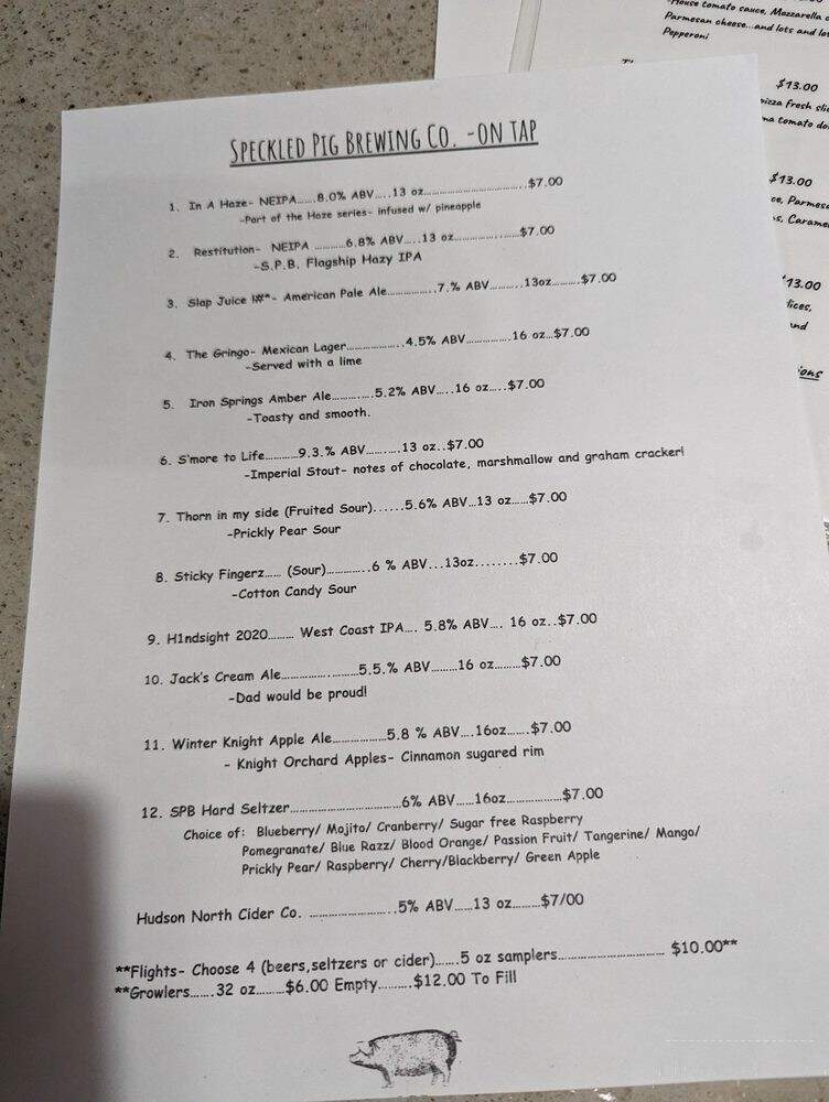 Speckled Pig Brewing - Ballston Spa, NY menu_pic
