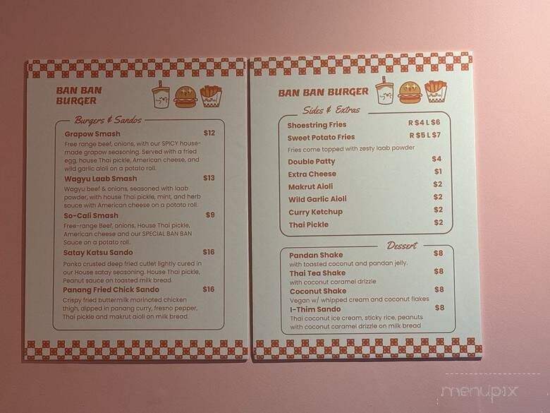 Ban Ban Burger - Los Angeles, CA menu_pic