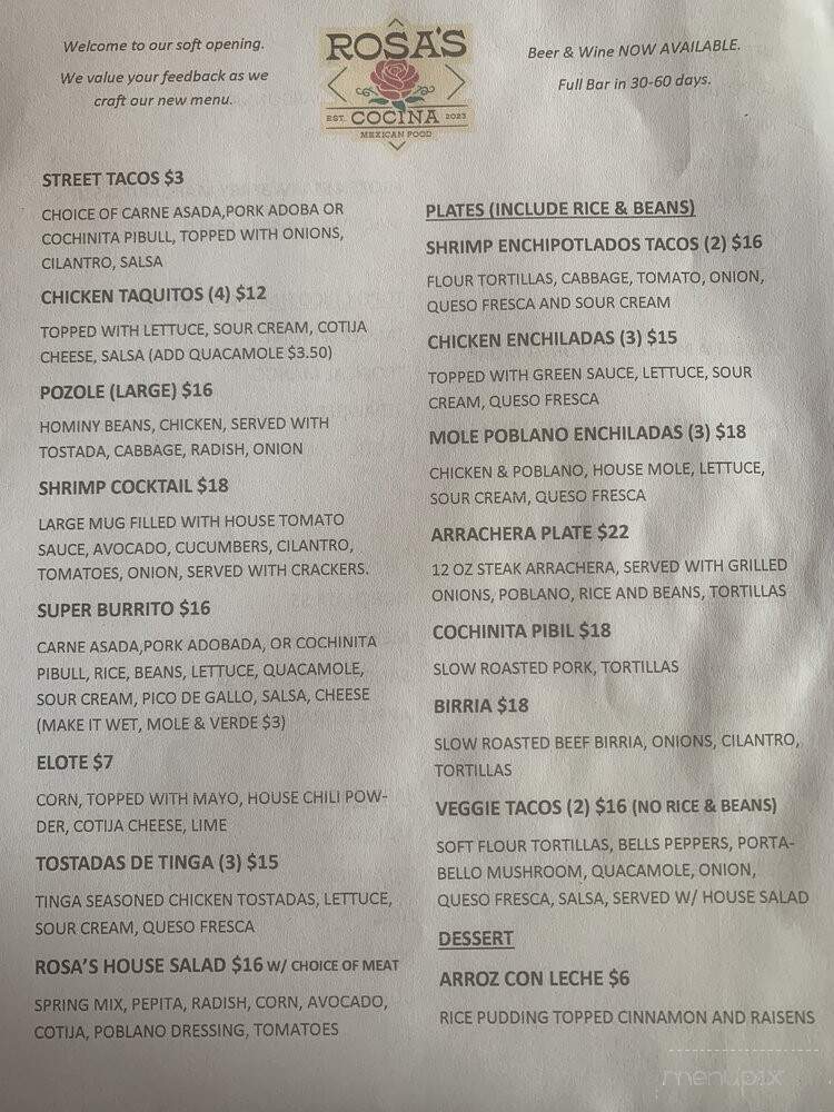 Rosa's Cocina - Sutter Creek, CA menu_pic