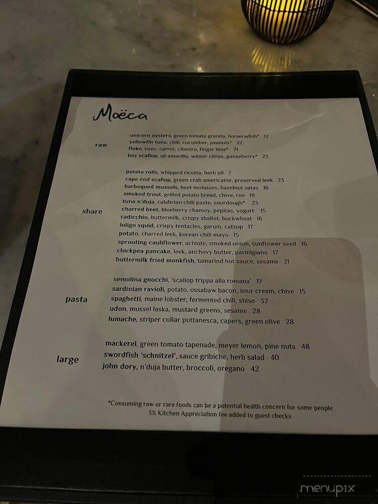 Moeca Restaurant - Cambridge, MA menu_pic