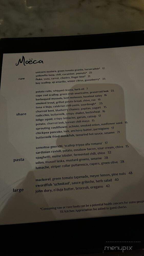 Moeca Restaurant - Cambridge, MA menu_pic