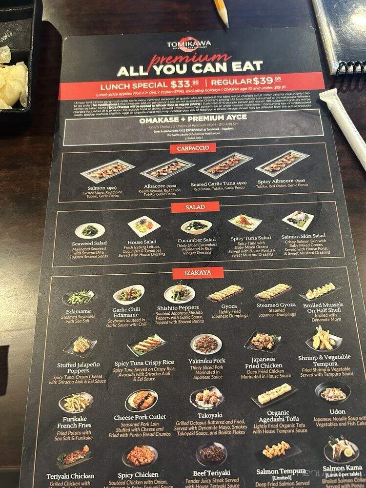 Tomikawa Japanese Restaurant - Pasadena, CA menu_pic