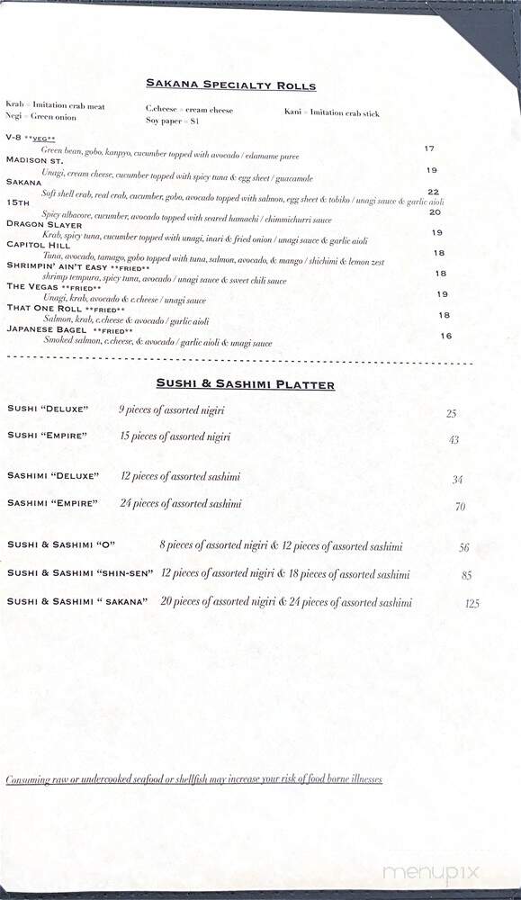 Sakana Sushi & Kitchen - Seattle, WA menu_pic