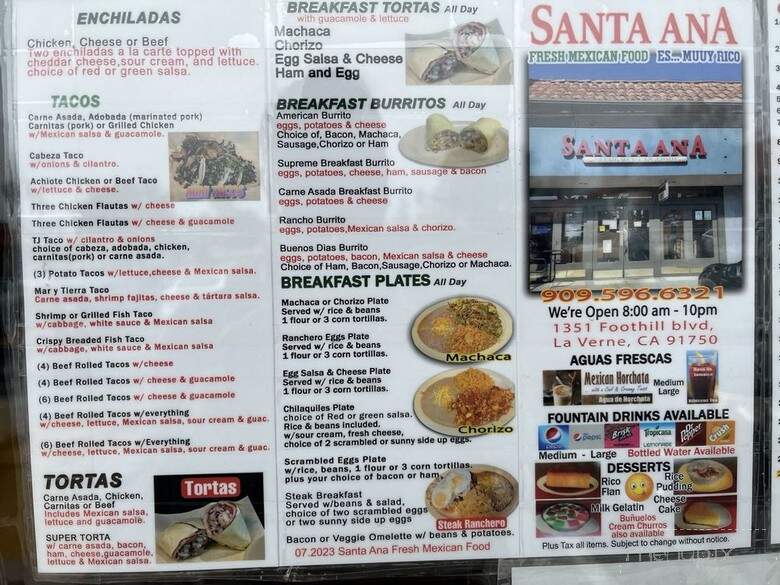 Santa Ana Fresh Mexican Food - La Verne, CA menu_pic