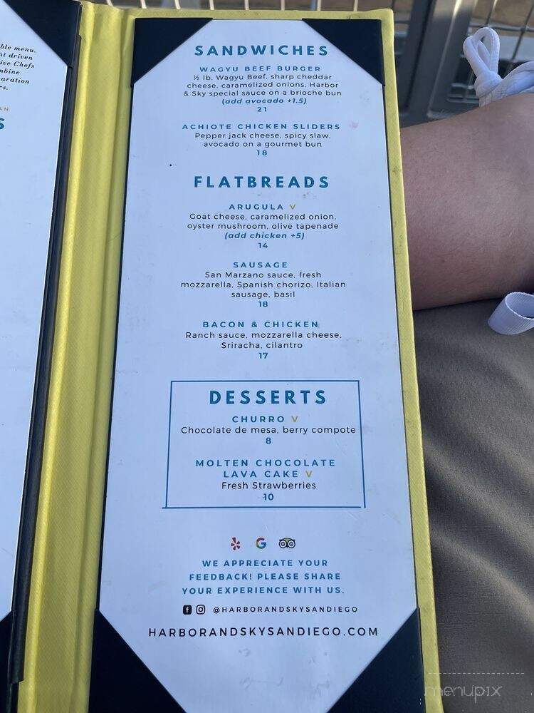 Harbor & Sky Rooftop Bar and Lounge - San Diego, CA menu_pic
