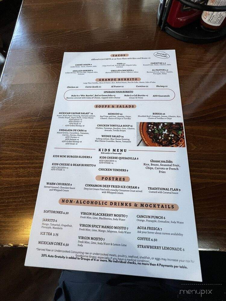 Cantarito Cocina Y Bar - South Lake Tahoe, CA menu_pic