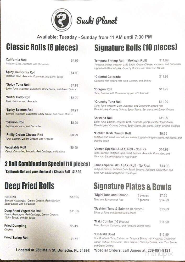 Sushi Planet - Dunedin, FL menu_pic