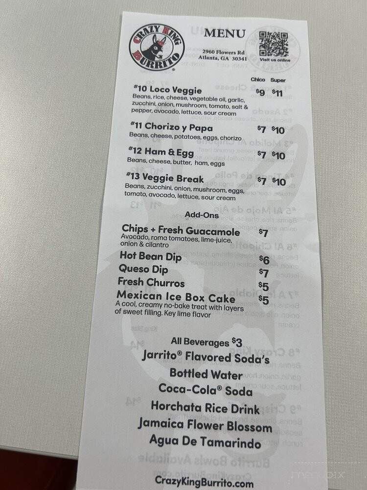 Crazy King Burrito - Atlanta, GA menu_pic