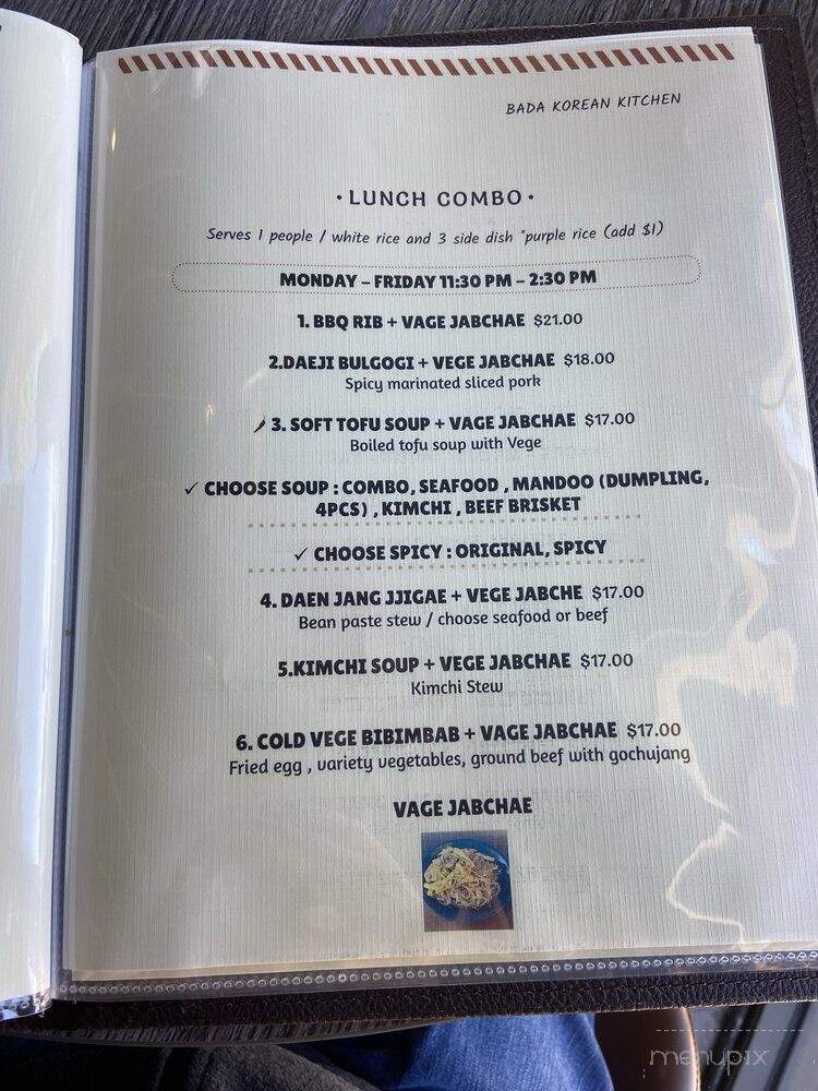BaDa Korean Kitchen - Seaside, CA menu_pic