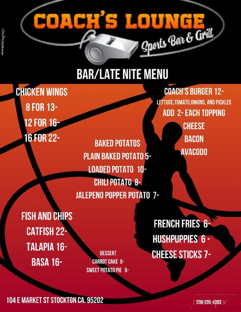 Coach's Lounge Sports Bar and Grill - Stockton, CA menu_pic