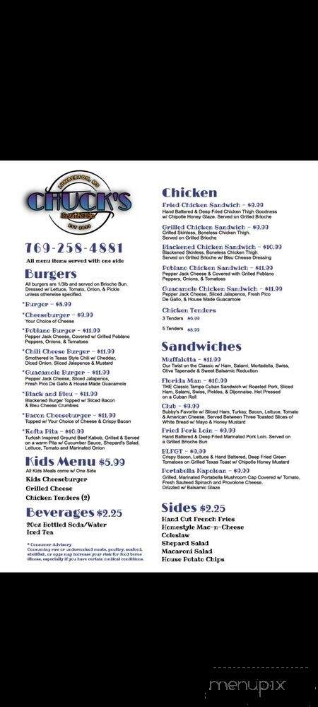 Chuck's SouthSide - Lumberton, MS menu_pic
