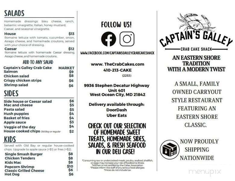 Captain's Galley Crab Cake Shack - Ocean City, MD menu_pic