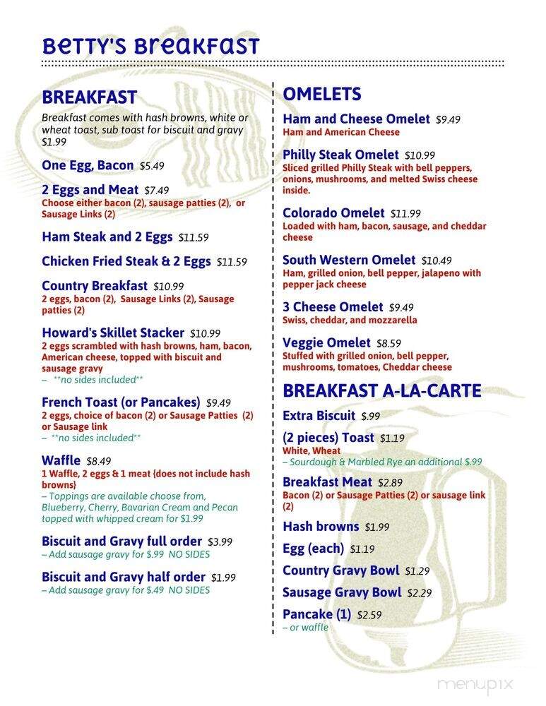 Betty's Cafe - Spiro, OK menu_pic