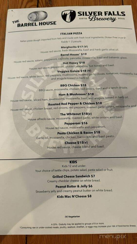 Silver Falls Brewery Barrel House - Eugene, OR menu_pic