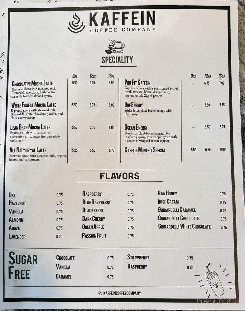 Kaffein Coffee - San Luis Obispo, CA menu_pic