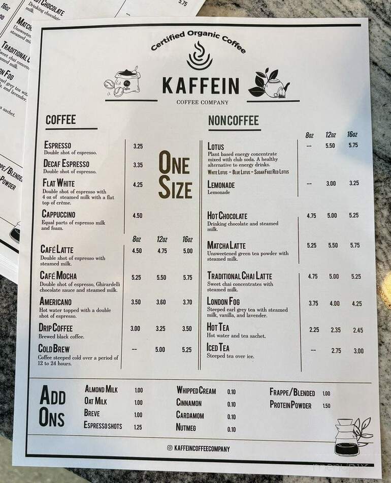 Kaffein Coffee - San Luis Obispo, CA menu_pic