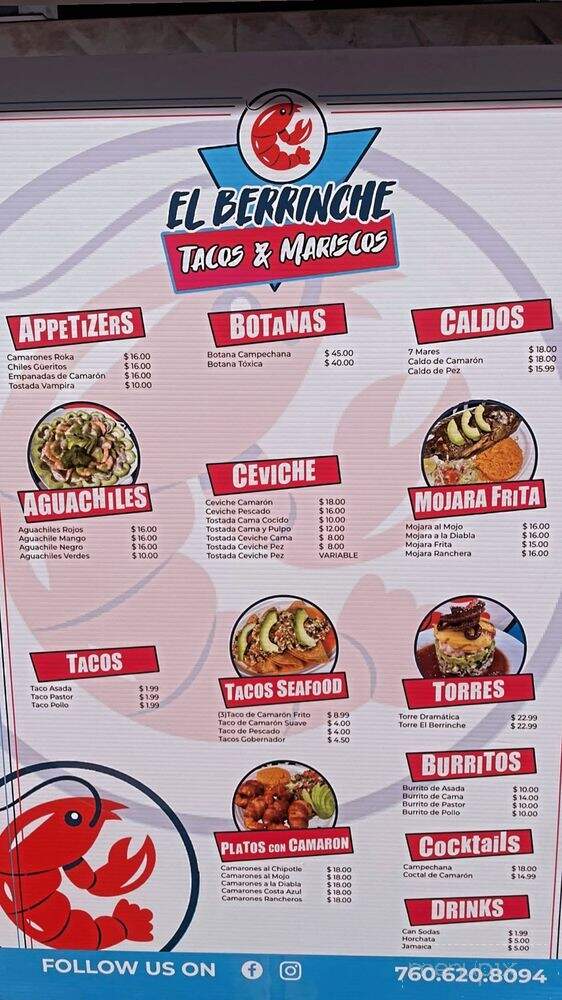 Mariscos El Berrinche - Desert Hot Springs, CA menu_pic
