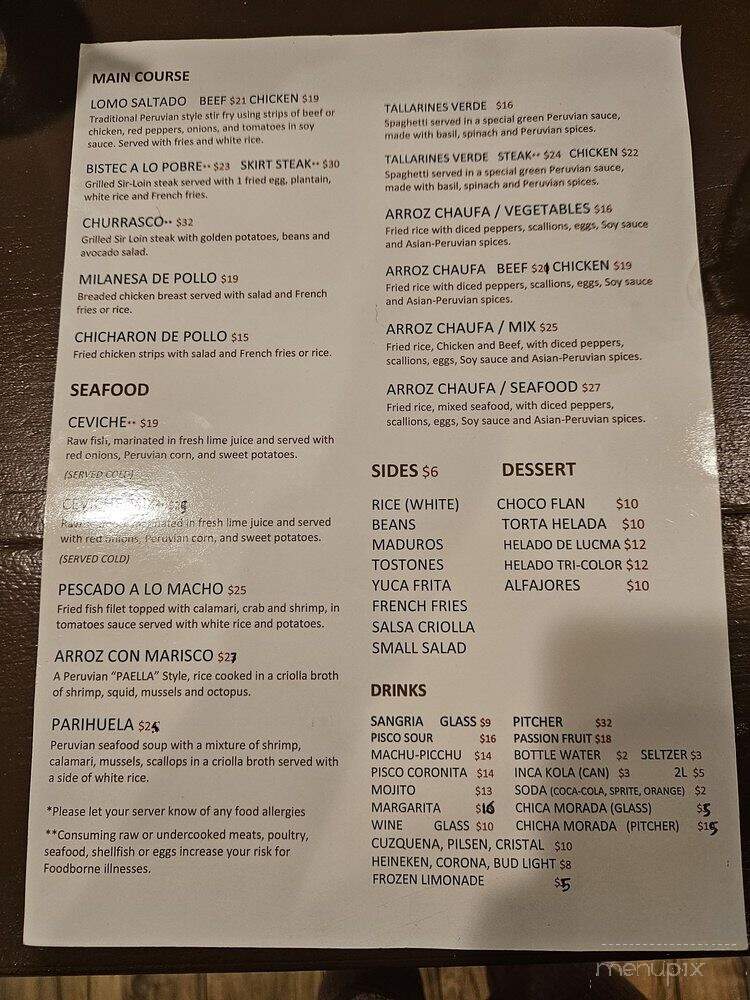 Inca's Peruvian Cuisine - Sound Beach, NY menu_pic