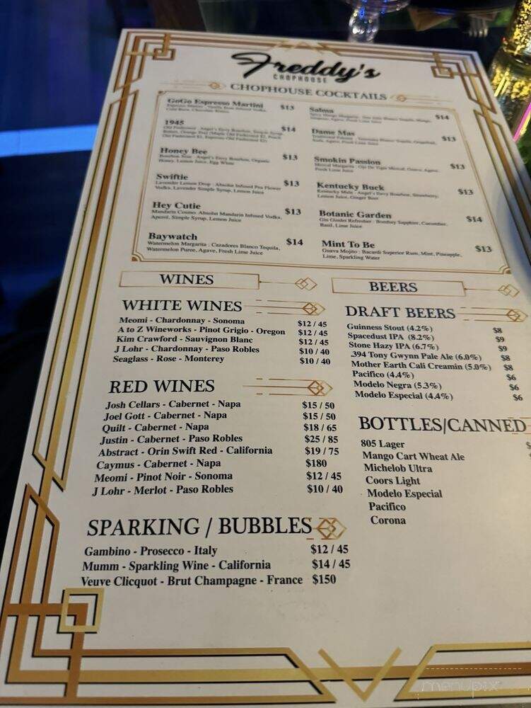 Freddy's Chophouse - San Diego, CA menu_pic