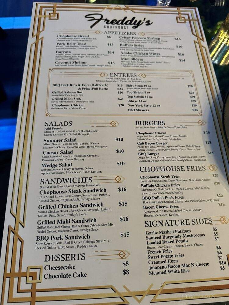 Freddy's Chophouse - San Diego, CA menu_pic