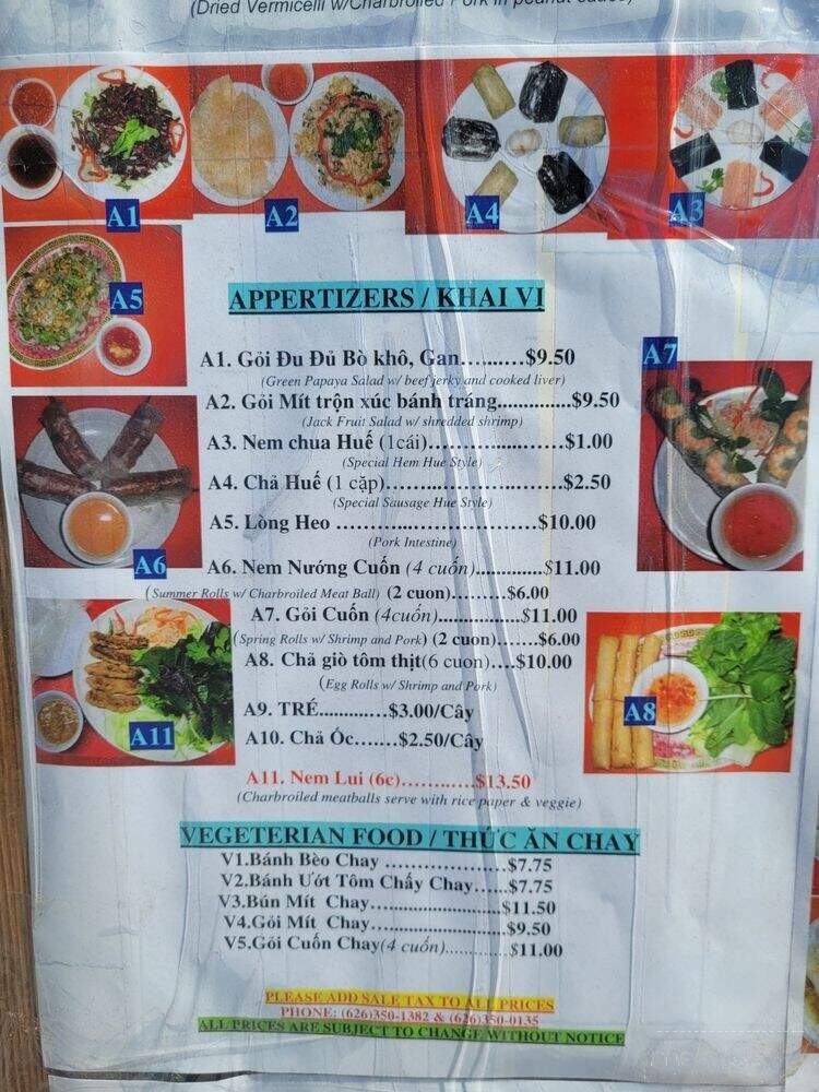 Kim Hoa Hue Restaurant - Temple City, CA menu_pic