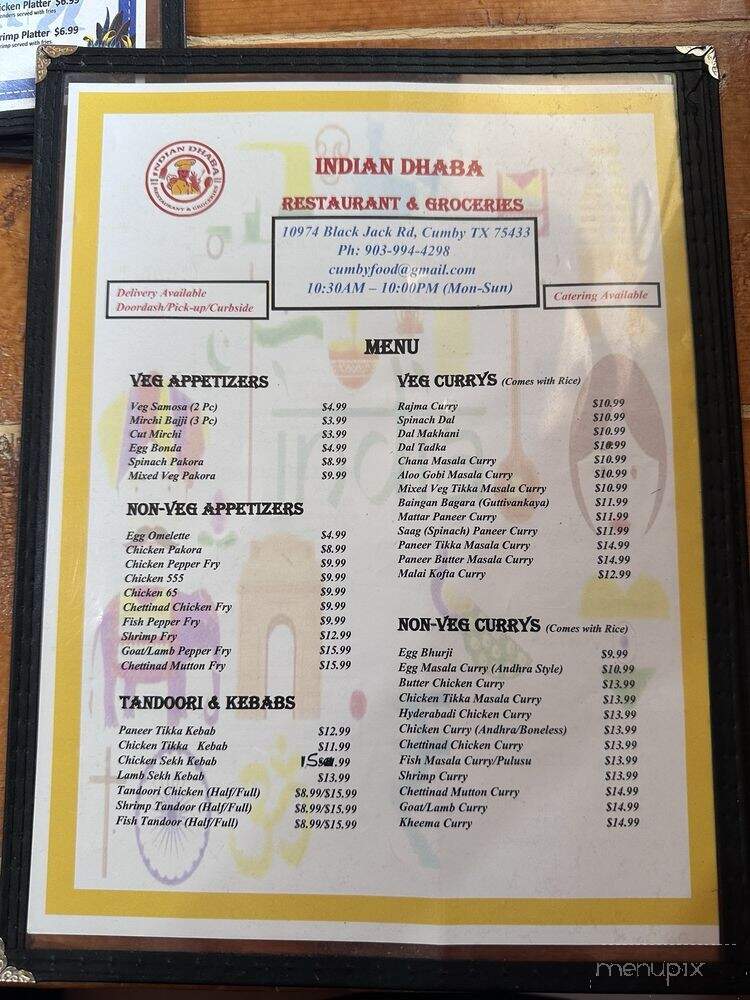 Indian Dhaba - Cumby, TX menu_pic