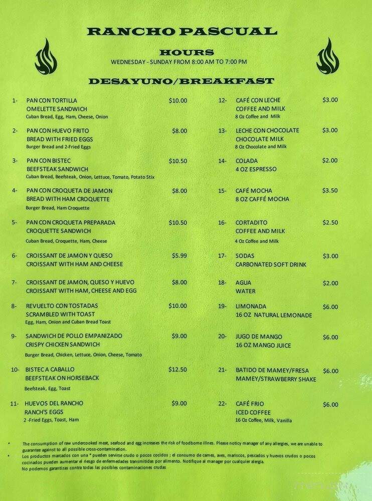 Rancho Pascual - Key Largo, FL menu_pic