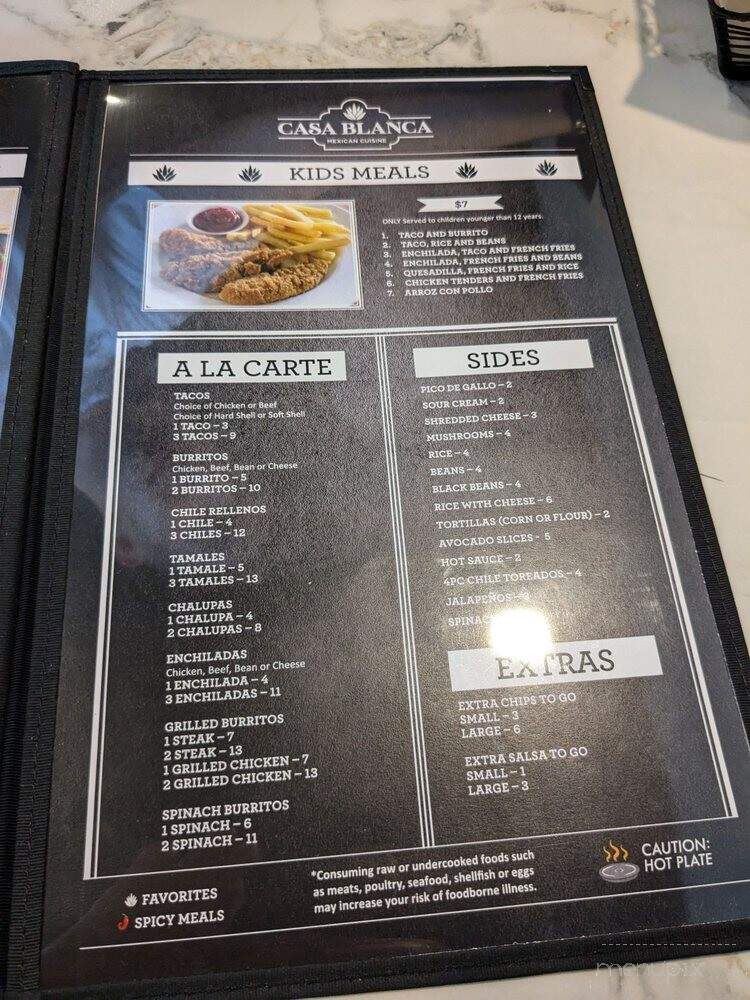 Casa Blanca Mexican Cuisine - Winston-Salem, NC menu_pic
