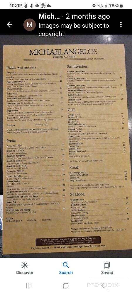 Michael Angelos - New York, NY menu_pic